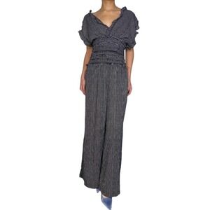 NWT MAX STUDIO Black White Stripe Smocked Waist Wide Leg Jumpsuit L